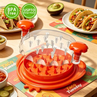 chicken shredder tool, BPA free meat shredder with patented design, orange chicken shredder machine for taco, kitchen tool for shredding chicken, beef, pork quickly, easy to clean meat shredder for pulled pork