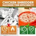 Chicken shredder tool comparison: slow and unsafe hand-shredding with forks vs fast, safe meat shredder machine, shred chicken in seconds, kitchen gadget for pulled pork and taco