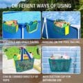 Thickened above ground pool storage basket hanging on a framed pool 10