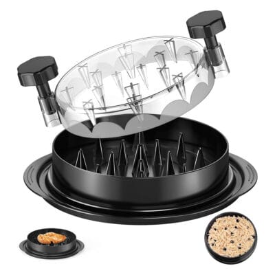 Manual chicken shredder tool with clear lid and ergonomic handles