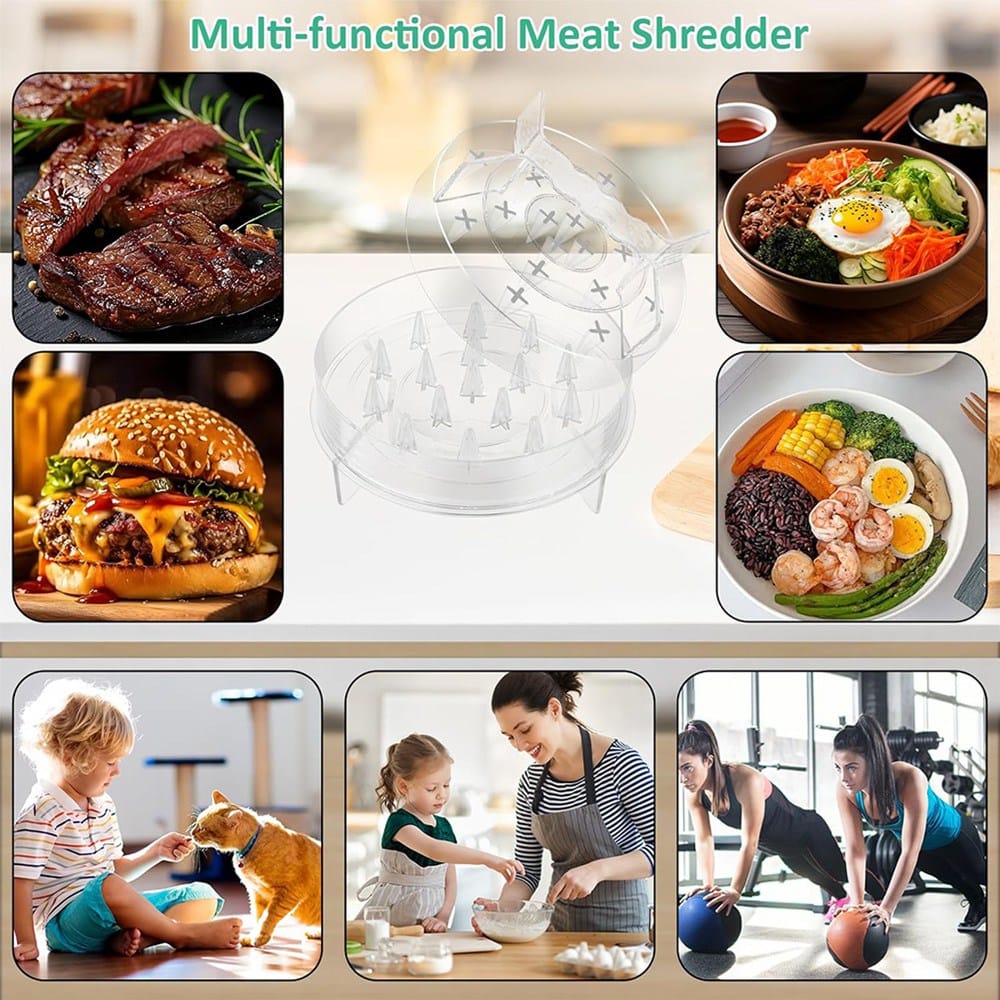 Sharp internal blades of chicken breast shredder chopping cooked meat