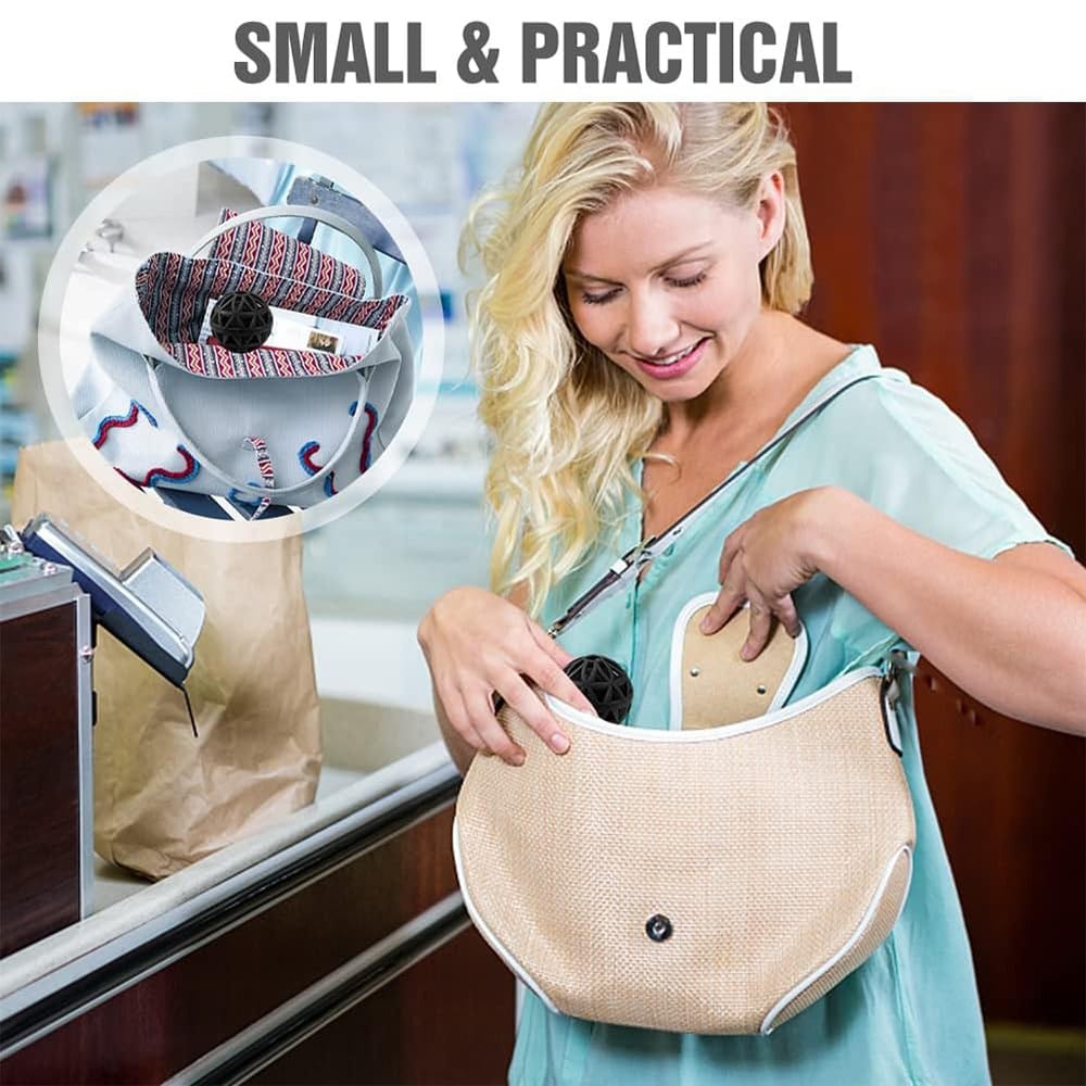 Reusable handbag cleaner ball designed to remove dust and debris from purses