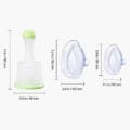 Choking Rescue Device size chart showing suction airway clearance device dimensions with adult and child anti choking masks for emergency airway obstruction relief