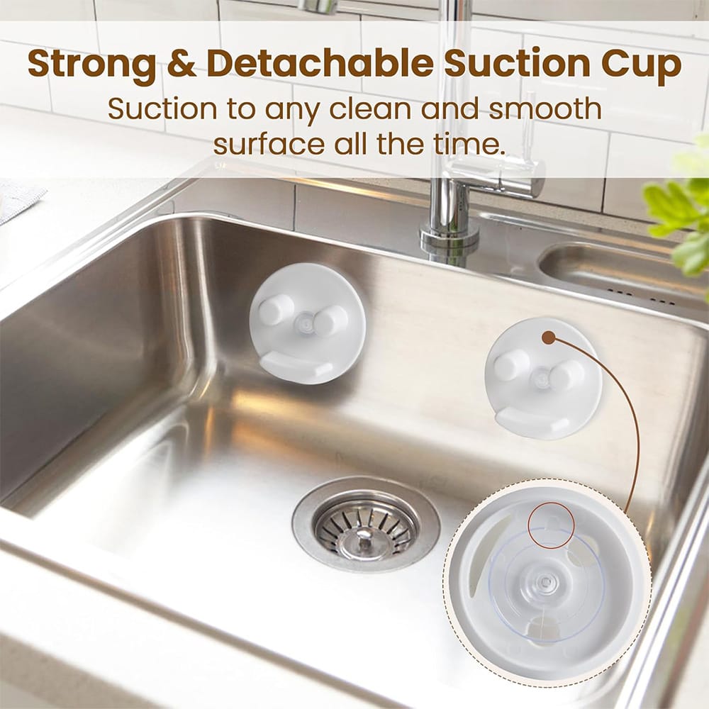 Step-by-step installation guide for attaching the smiling sponge holder to kitchen tiles or sinks