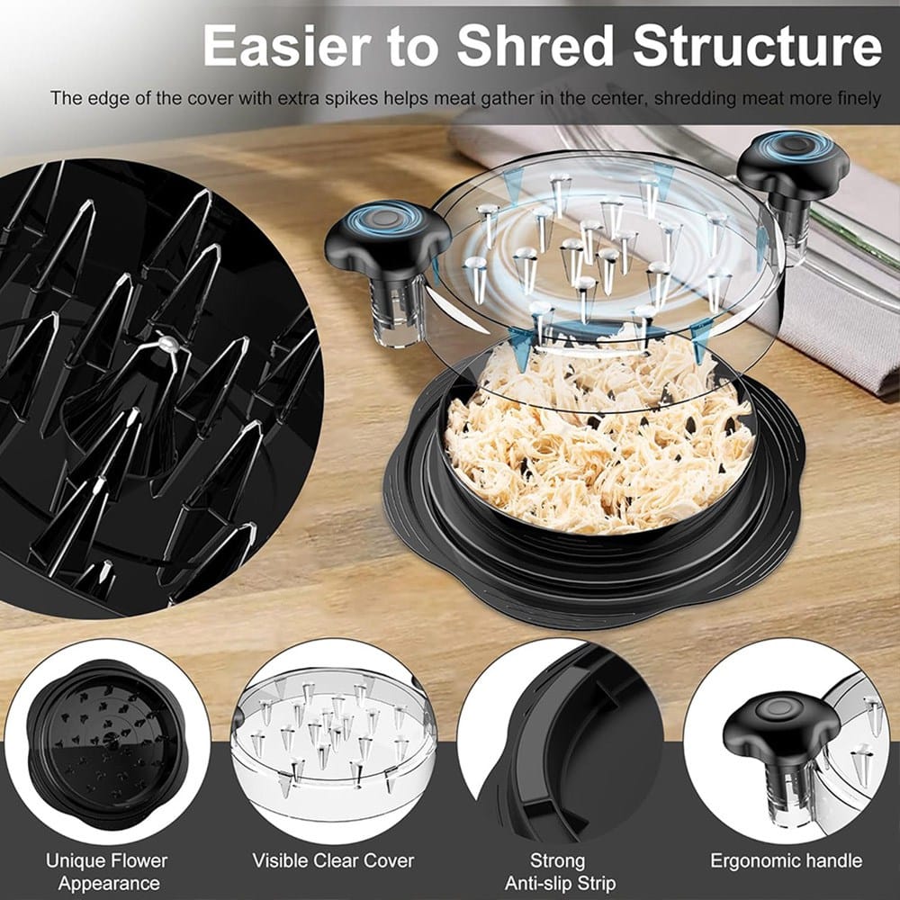 Step-by-step instructions for using the DAQIDA twist manual meat shredder tool