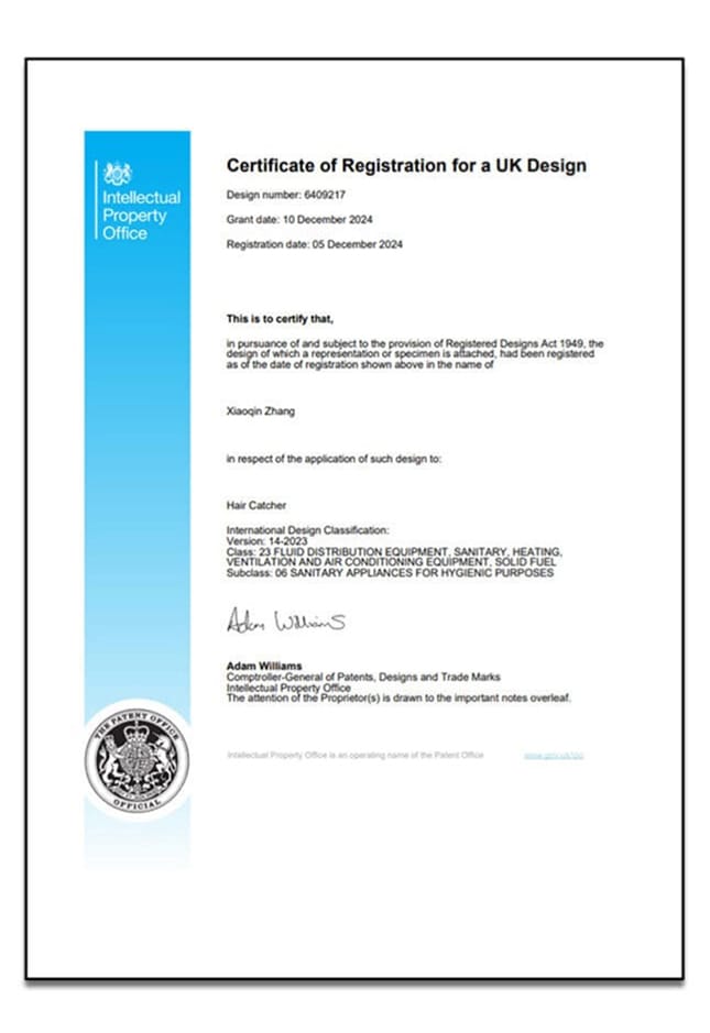 UK Design Certificate 1