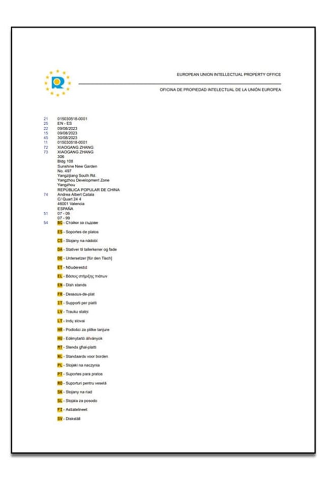 EUIPO Design Certificate