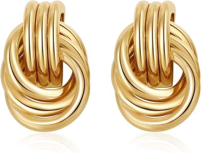Pair of chunky gold knot statement earrings