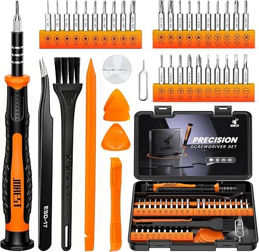 Precision screwdriver repair kit with interchangeable bits and opening tools